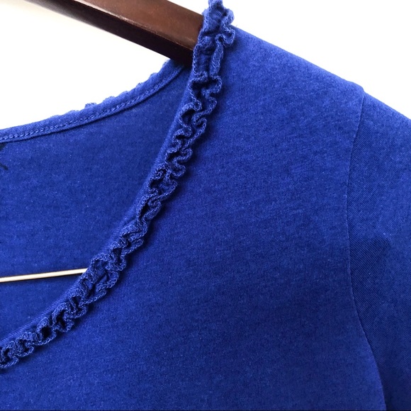 Talbots Blue Ruffle Neck Tee • Size MP - Picture 3 of 7